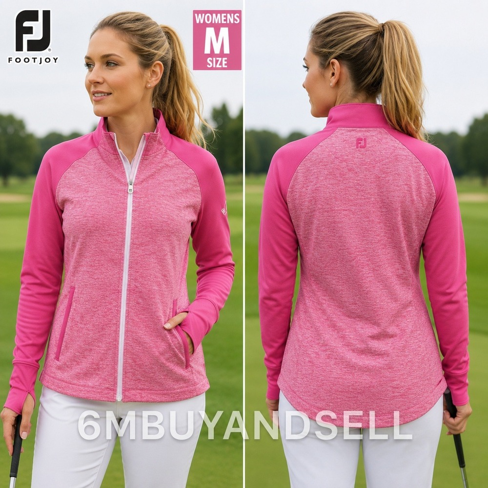 FootJoy Womens Pink Space Dye Full Zip Golf Jacket Mock Neck Thumbholes Size M